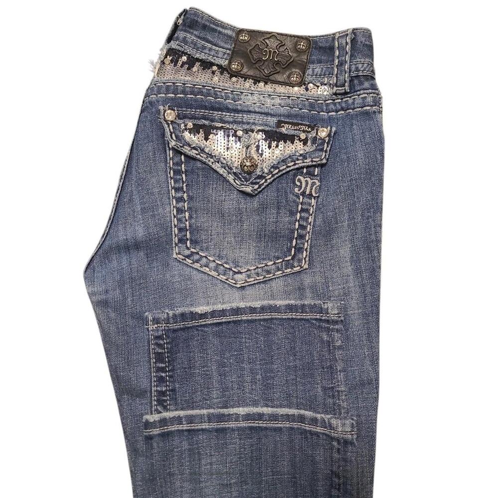 Miss Me Buckle Exclusive Y2K McBling Sequin Flap Pocket Straight Jeans Size 31"